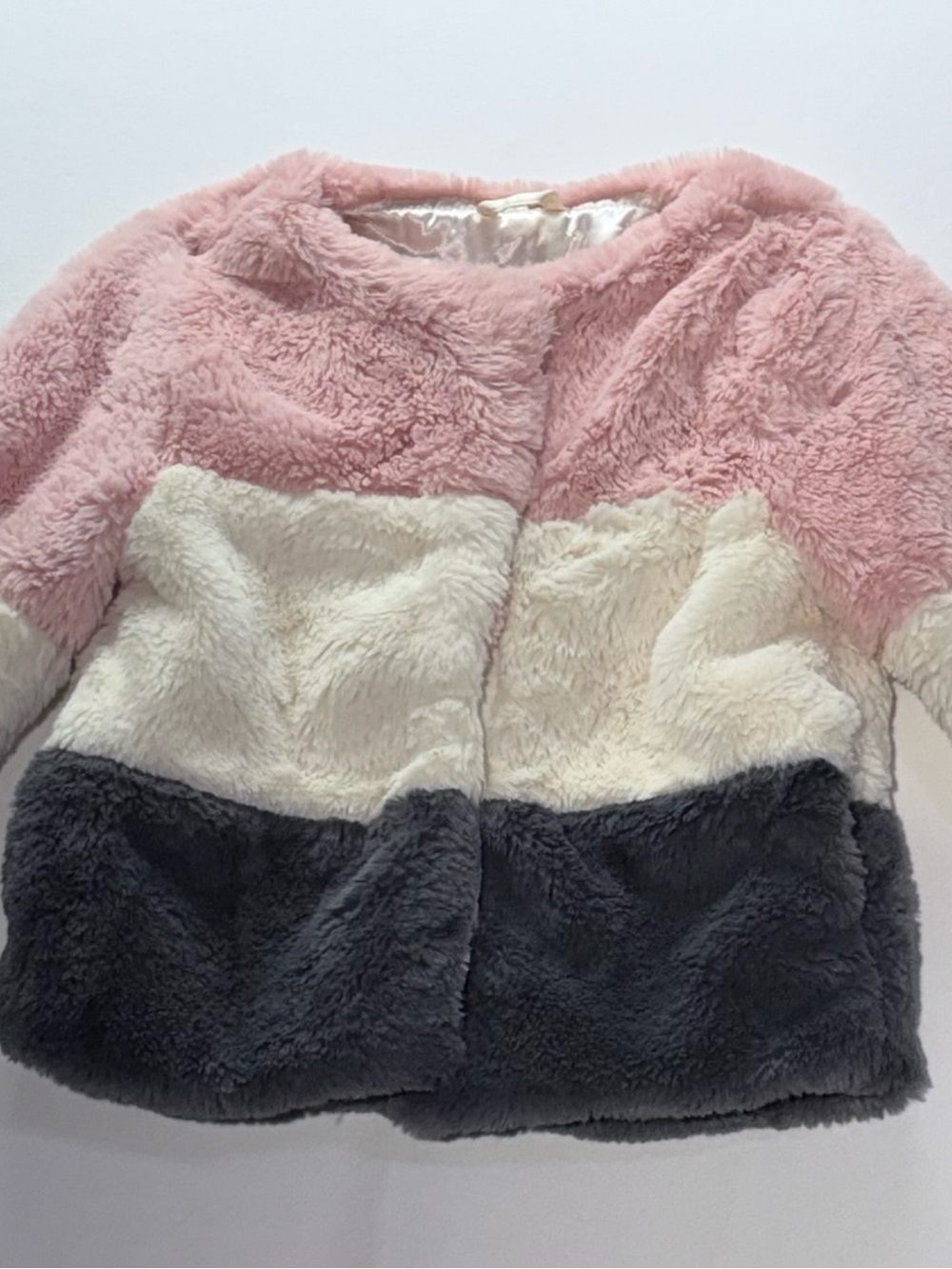 Cat & Jack Pink, White & Gray Plush Colorblock Jacket